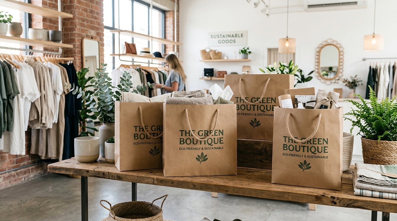Custom Printed Kraft Paper Shopping Bags for Retail Stores & Boutiques
