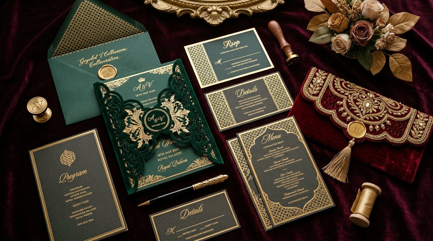 Luxury Wedding Invitation Card Printing: Metallic Foils & Velvet Cardstock